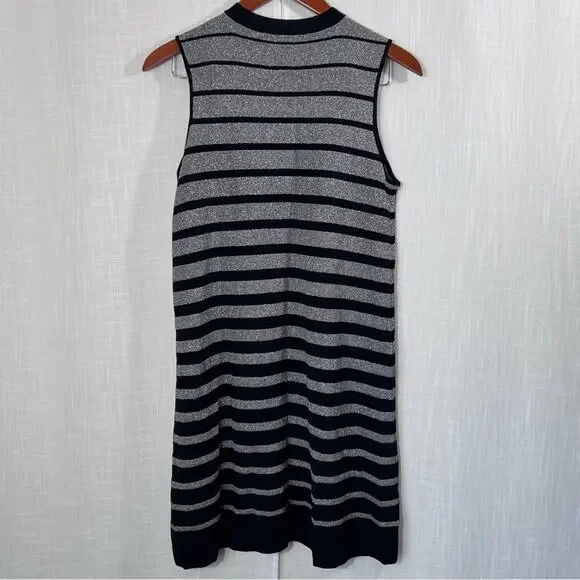 Eci Nee York Black Silver Metallic Sparkle Striped Knit Sleeveless Dress Sz M - Picture 8 of 13